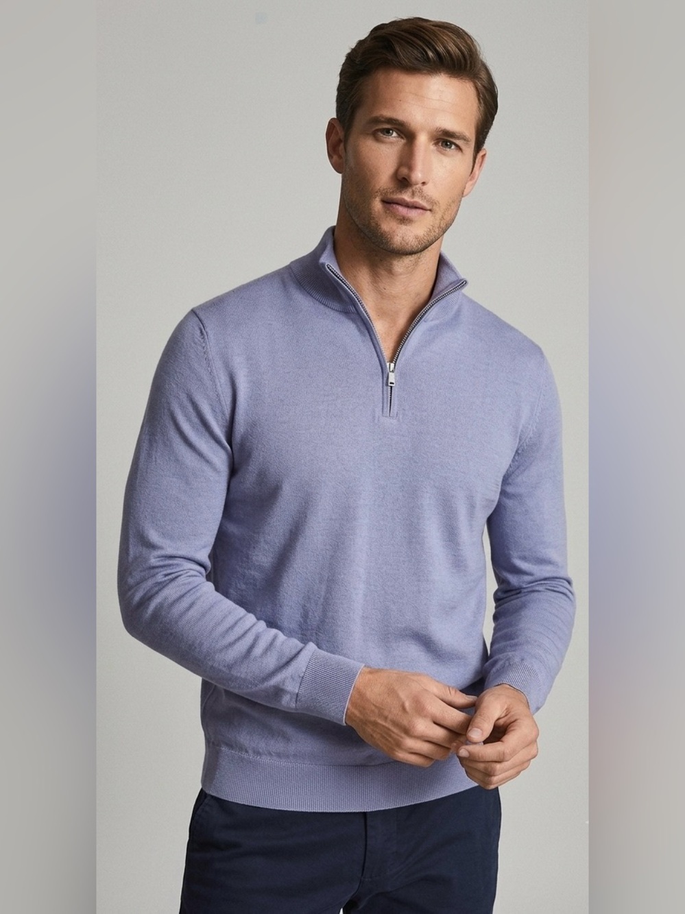 REISS Blackhall 100% Merino Wool Half-Zip Sweater | Men’s Medium | Periwinkle
